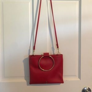 Thacker Le Pouch Leather Ring Handle Bag - red with gold hardware